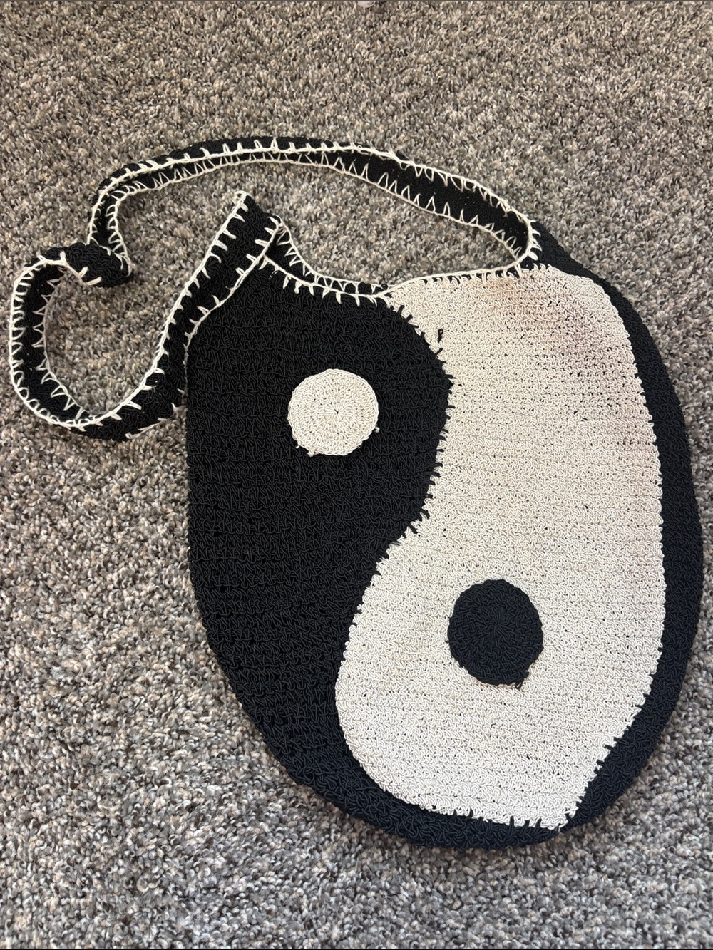 Handcrafted Black & White Yin Yang Crochet Shoulder Bag